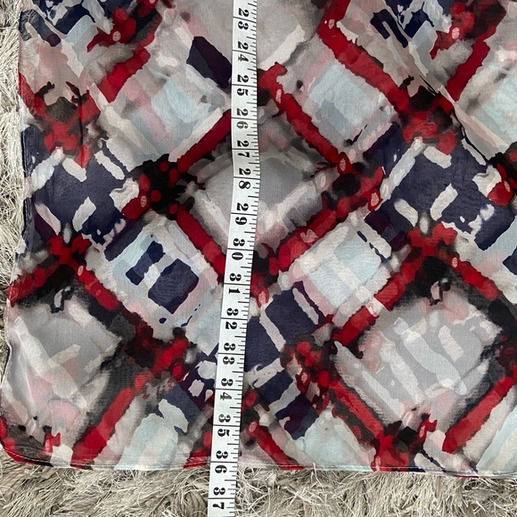 Cleo women red, white and blue plaid scarf. Size 72” long and 36” wide. Used. - Picture 3 of 6